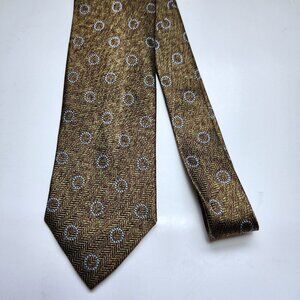 Ermenegildo Zegna Mens Neck Tie Silk Italy Gold/Brown Chevron Stripes Circles